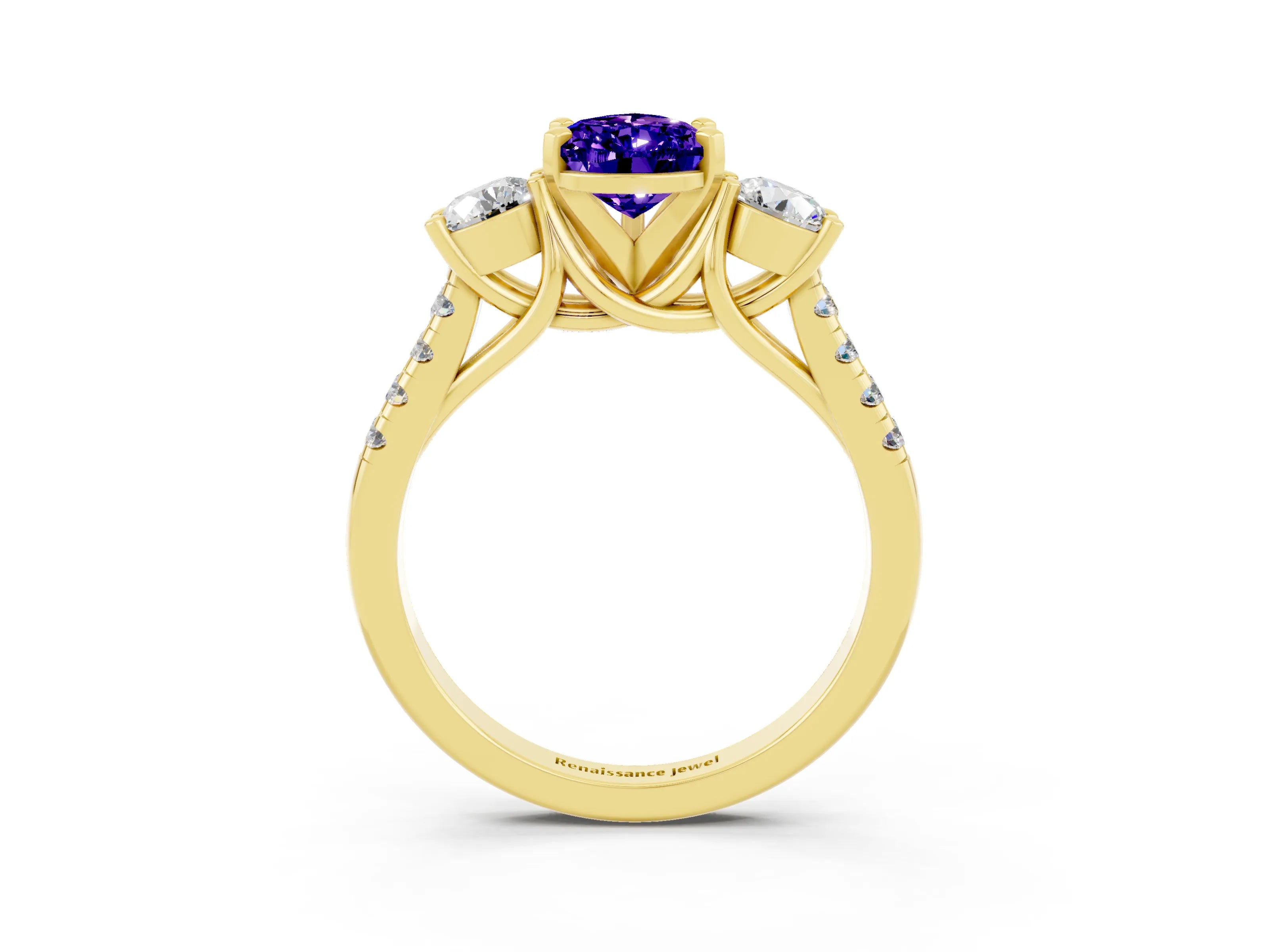Yellow gold Three-Stone Pear Cut Tanzanite Pavé Band with Four-Prong Setting_3