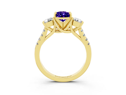 Yellow gold Three-Stone Pear Cut Tanzanite Pavé Band with Four-Prong Setting_3