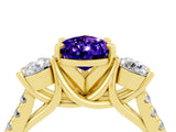 Yellow gold Three-Stone Pear Cut Tanzanite Pavé Band with Four-Prong Setting_4