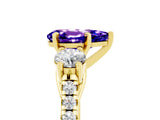 Yellow gold Three-Stone Pear Cut Tanzanite Pavé Band with Four-Prong Setting_5