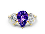 Yellow gold Three-Stone Pear Cut Tanzanite Ring with Pavé Band and Prong Setting_12