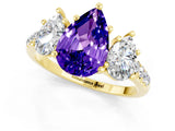 Yellow gold Three-Stone Pear Cut Tanzanite Ring with Pavé Band and Prong Setting_13