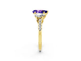 Yellow gold Three-Stone Pear Cut Tanzanite Ring with Pavé Band and Prong Setting_14