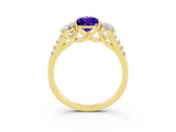Yellow gold Three-Stone Pear Cut Tanzanite Ring with Pavé Band and Prong Setting_15
