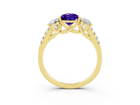 Yellow gold Three-Stone Pear Cut Tanzanite Ring with Pavé Band and Prong Setting_15