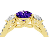 Yellow gold Three-Stone Pear Cut Tanzanite Ring with Pavé Band and Prong Setting_16