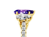 Yellow gold Three-Stone Pear Cut Tanzanite Ring with Pavé Band and Prong Setting_17