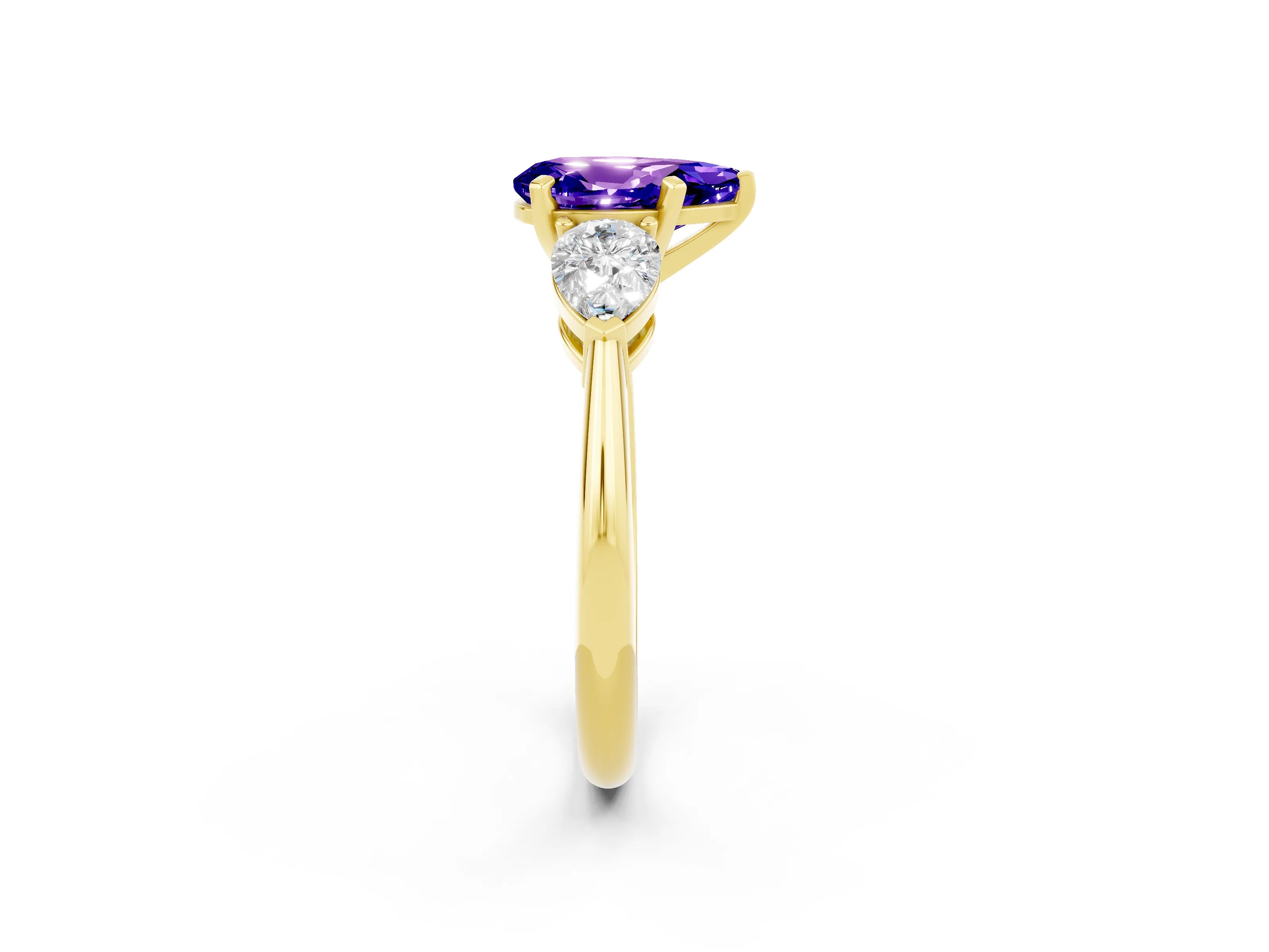Yellow gold Three-Stone Pear Cut Tanzanite Ring with Pear Side Stones and Four-Prong Setting_2