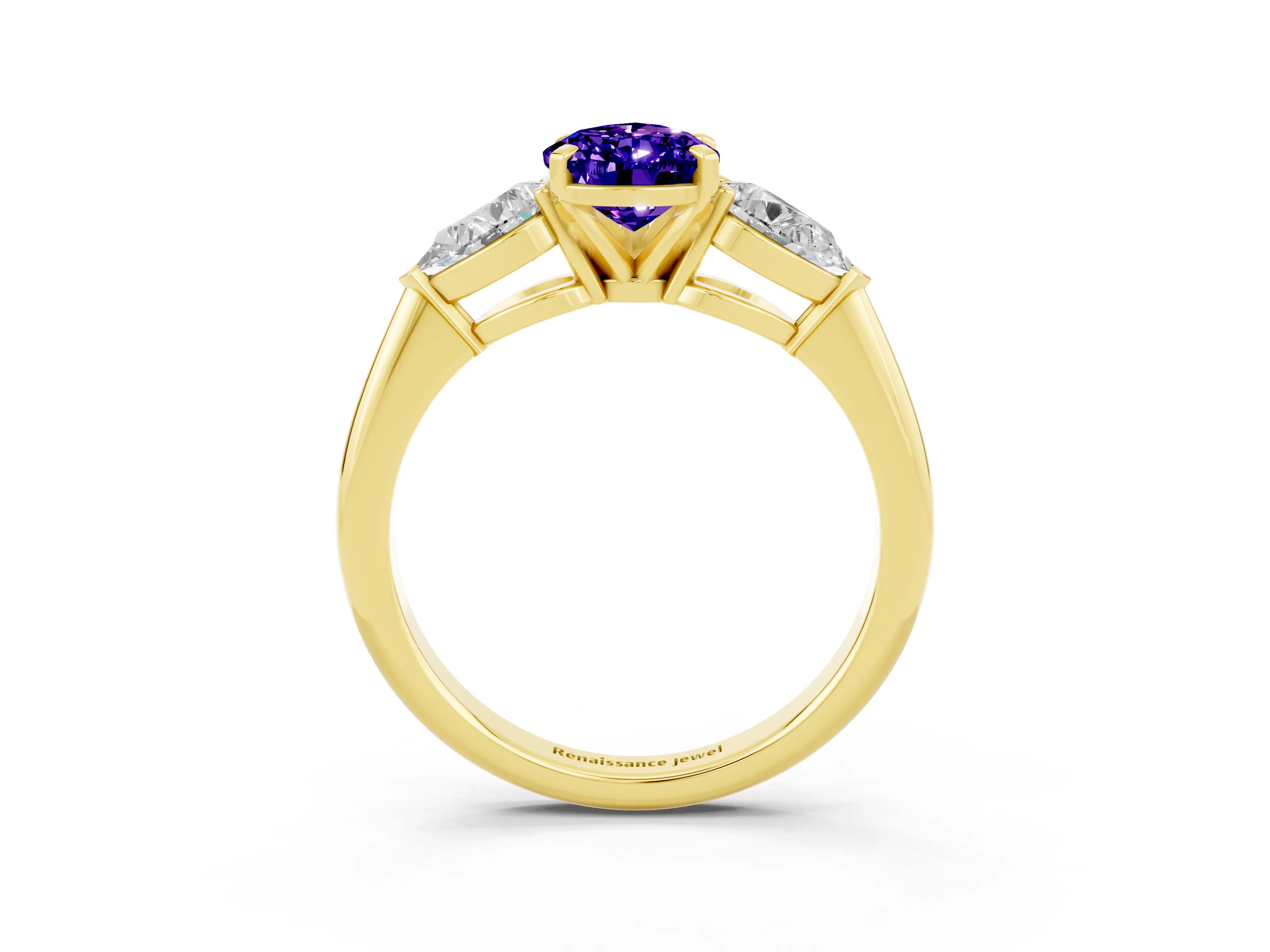 Yellow gold Three-Stone Pear Cut Tanzanite Ring with Pear Side Stones and Four-Prong Setting_3