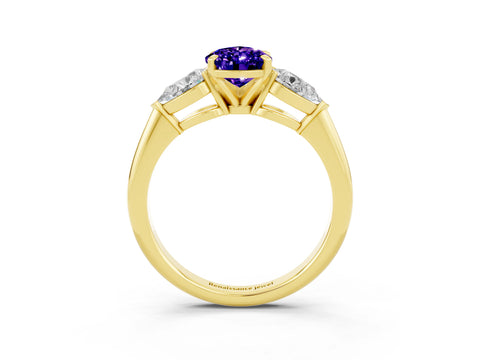 Yellow gold Three-Stone Pear Cut Tanzanite Ring with Pear Side Stones and Four-Prong Setting_3