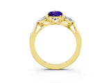 Yellow gold Three-Stone Pear Cut Tanzanite Ring with Pear  Side Stones in Four-Prong Setting_15