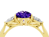 Yellow gold Three-Stone Pear Cut Tanzanite Ring with Pear  Side Stones in Four-Prong Setting_16