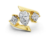 Yellow gold Three-Stone Pear Cut Tension Band Ring with Four-Prong Setting_6