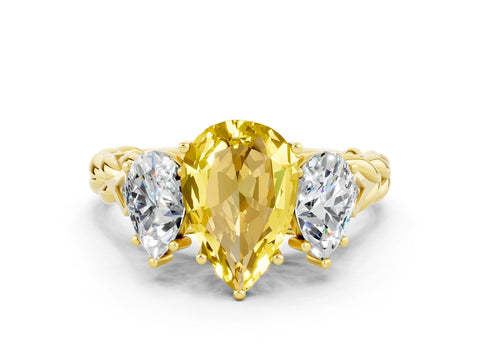 Yellow gold Three-Stone Pear Cut Yellow Sapphire Braided Band Ring with Four-Prong Setting_36