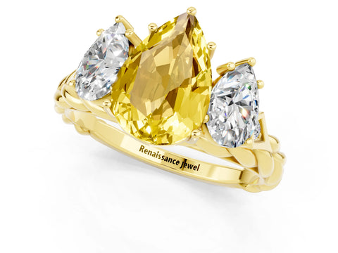 Yellow gold Three-Stone Pear Cut Yellow Sapphire Braided Band Ring with Four-Prong Setting_37
