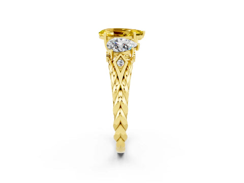 Yellow gold Three-Stone Pear Cut Yellow Sapphire Braided Band Ring with Four-Prong Setting_38