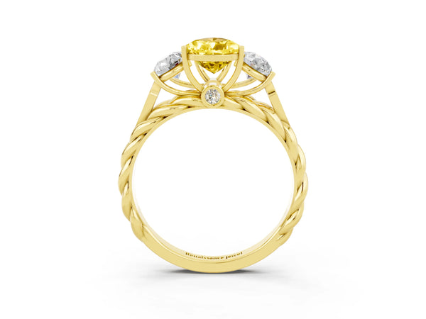 Yellow gold Three-Stone Pear Cut Yellow Sapphire Braided Band Ring with Four-Prong Setting