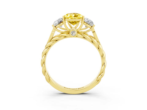 Yellow gold Three-Stone Pear Cut Yellow Sapphire Braided Band Ring with Four-Prong Setting_39
