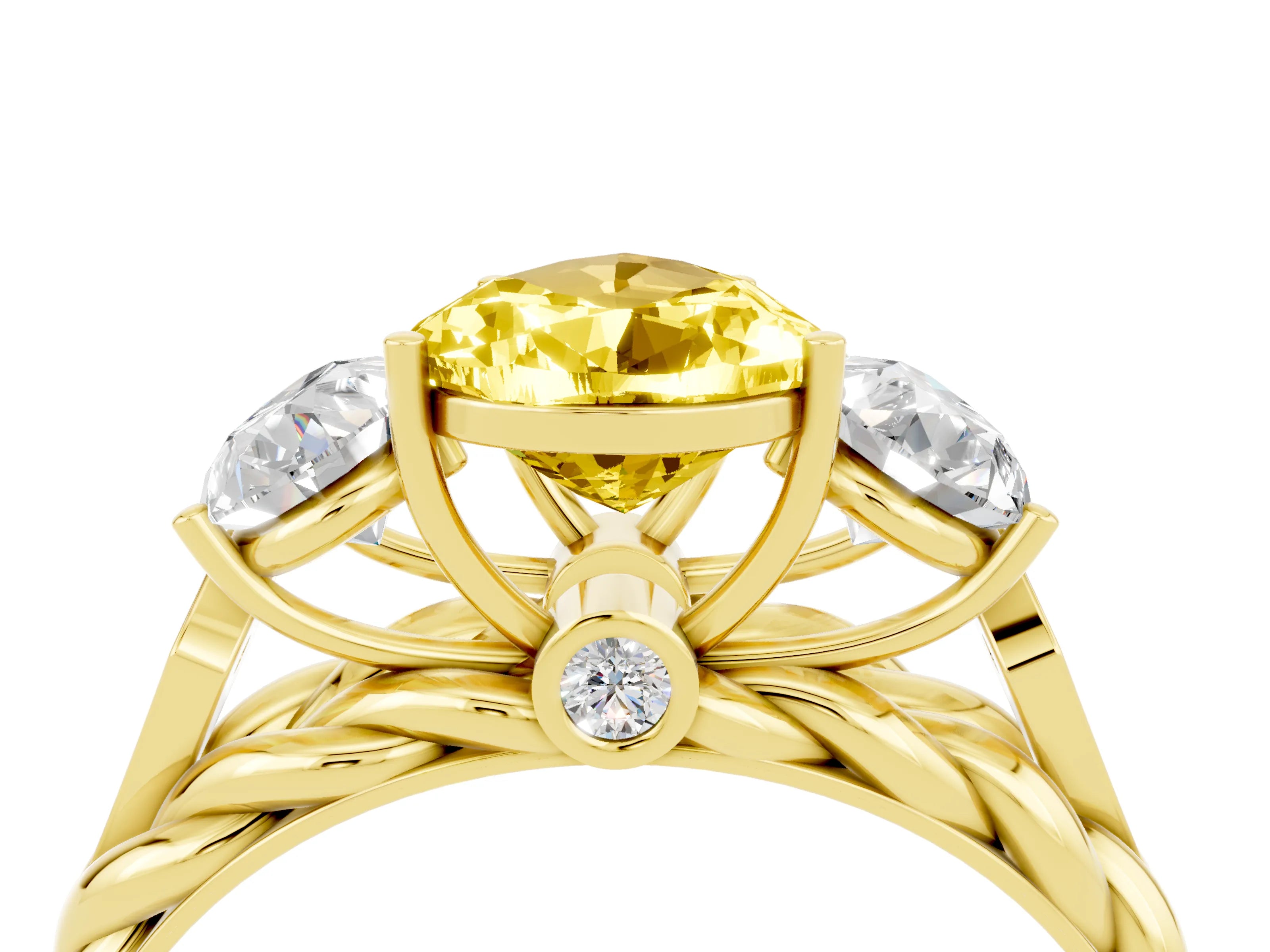 Yellow gold Three-Stone Pear Cut Yellow Sapphire Braided Band Ring with Four-Prong Setting_40