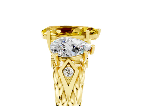 Yellow gold Three-Stone Pear Cut Yellow Sapphire Braided Band Ring with Four-Prong Setting_41
