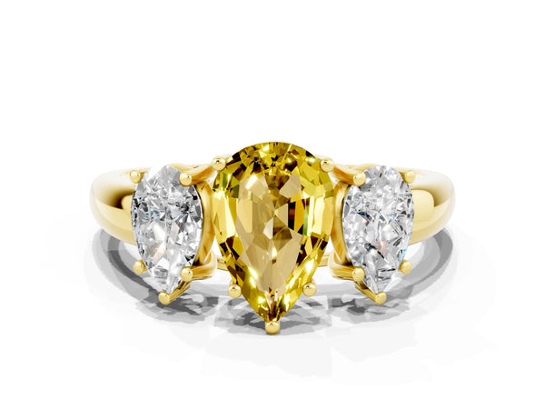 Yellow gold Three-Stone Pear Cut Yellow Sapphire Engagement Ring with Prong Setting