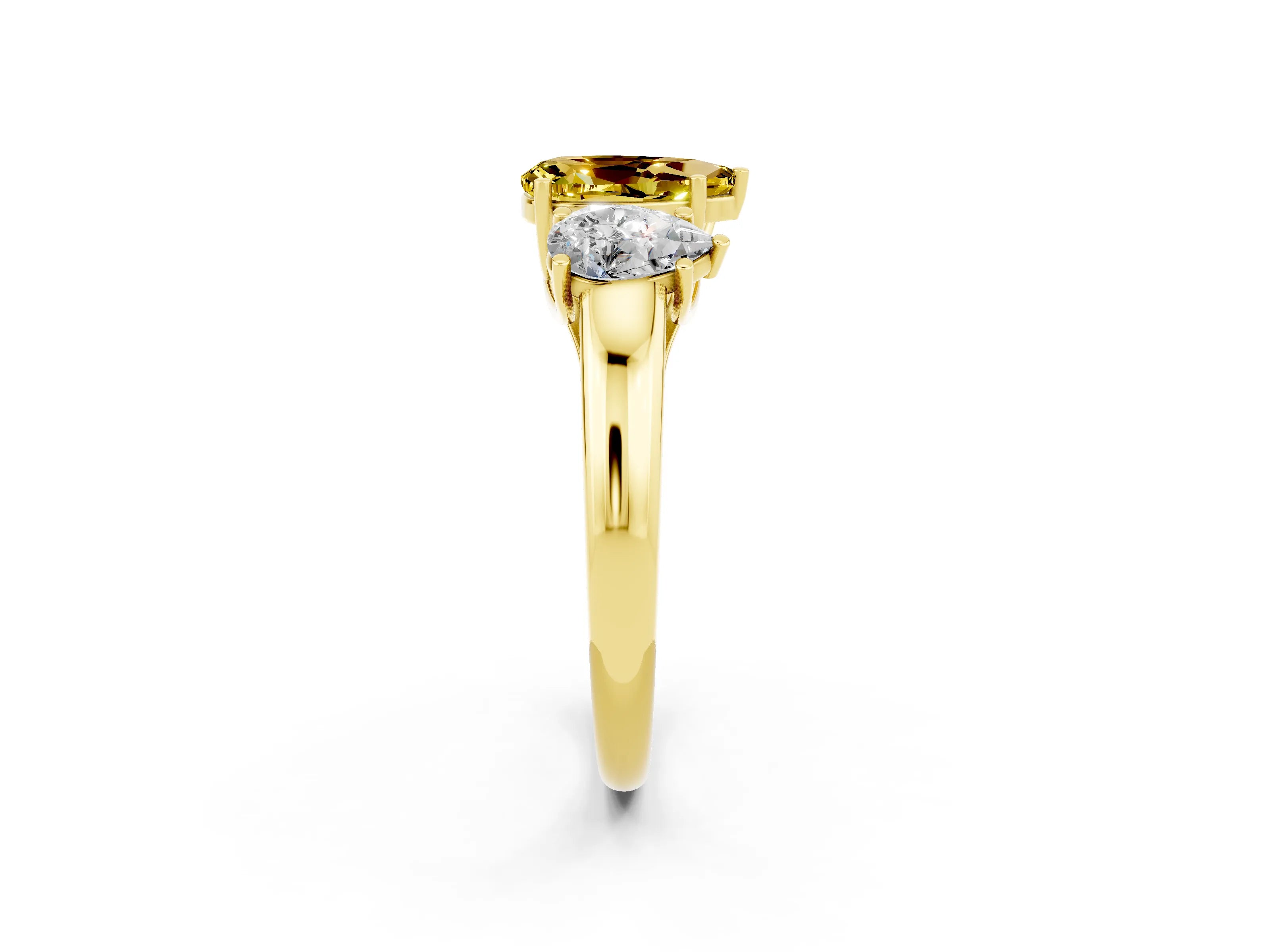 Yellow gold Three-Stone Pear Cut Yellow Sapphire Engagement Ring with Prong Setting_2