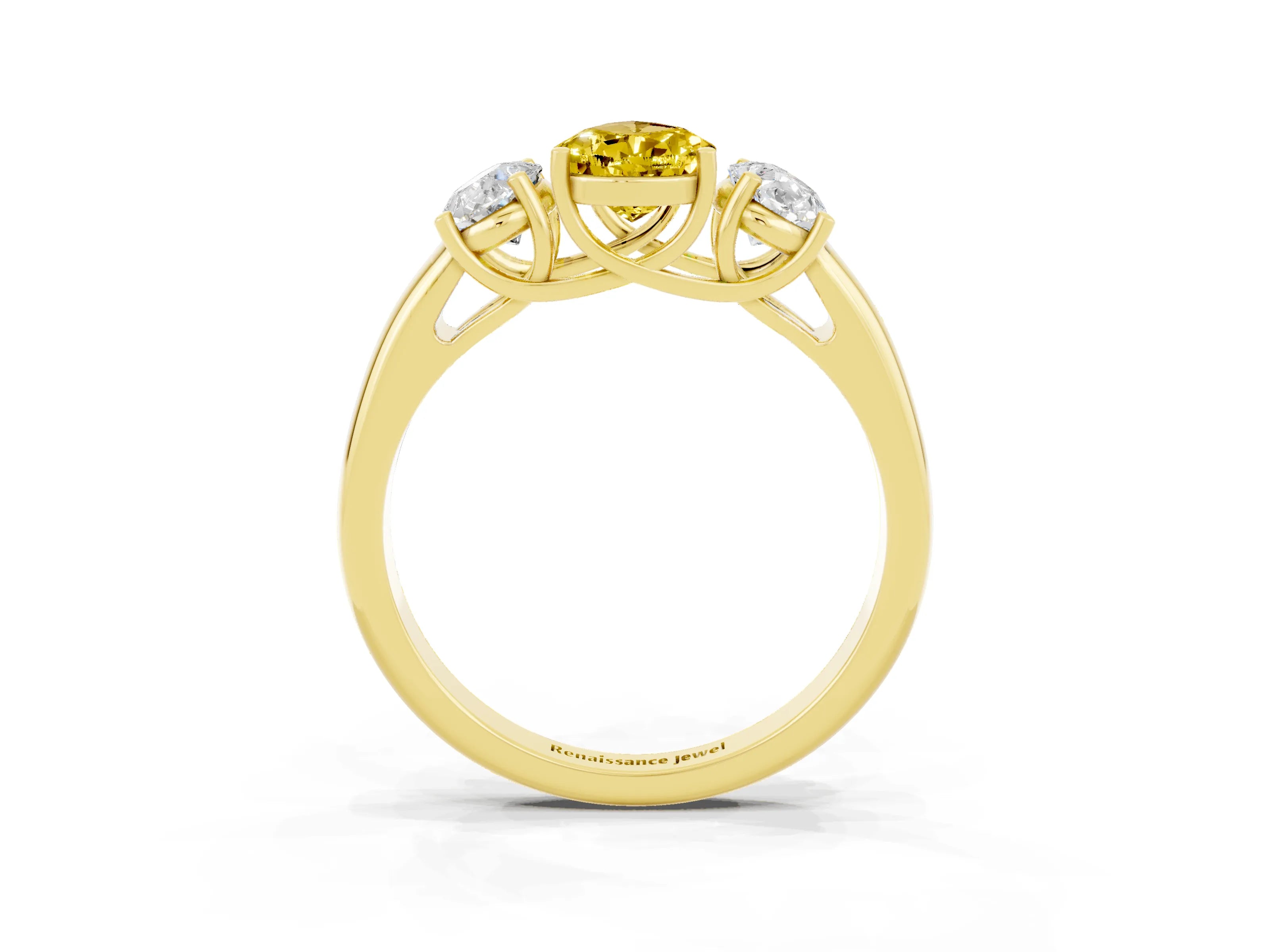 Yellow gold Three-Stone Pear Cut Yellow Sapphire Engagement Ring with Prong Setting_3