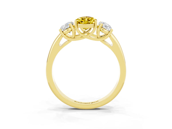 Yellow gold Three-Stone Pear Cut Yellow Sapphire Engagement Ring with Prong Setting