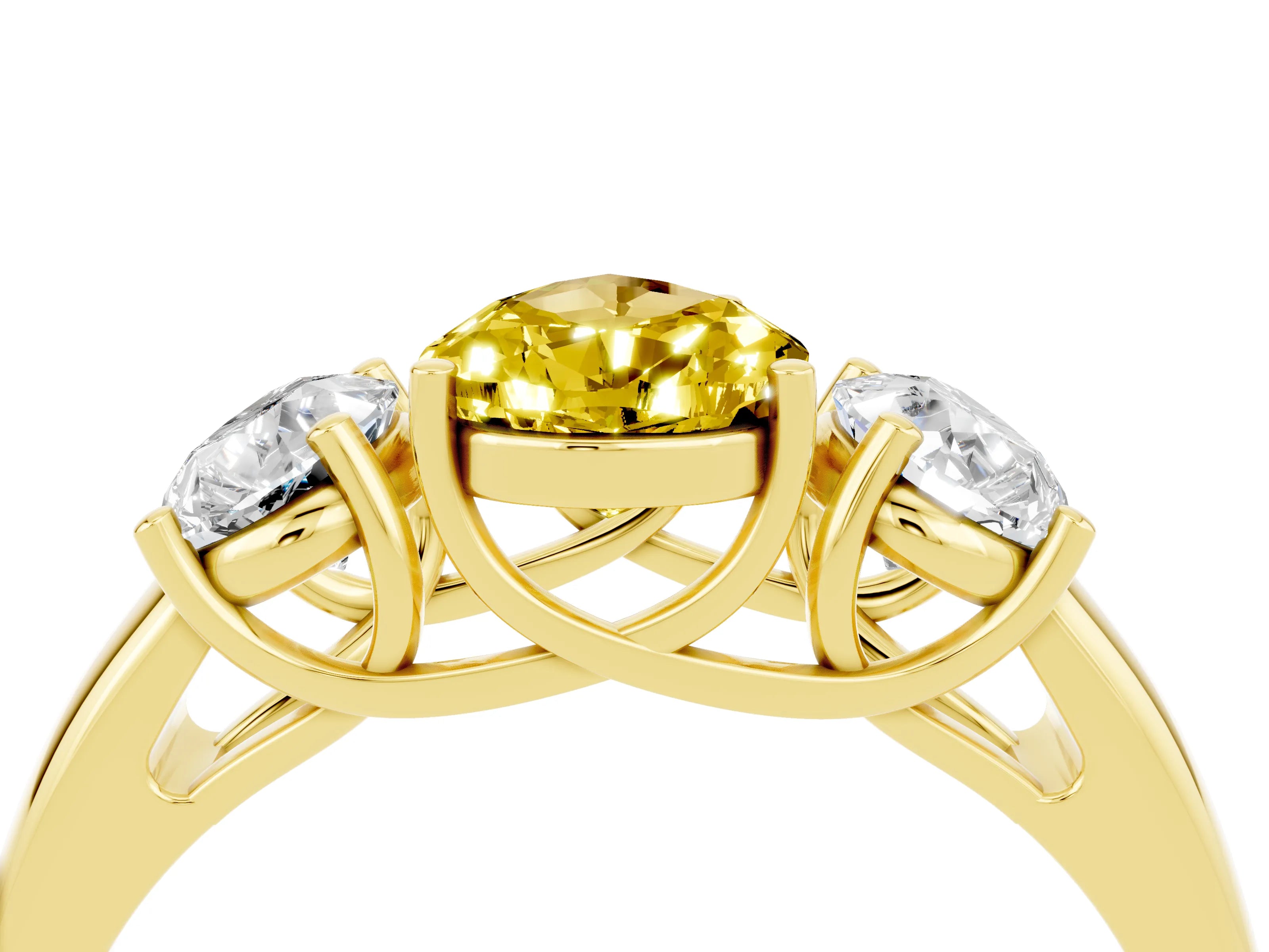 Yellow gold Three-Stone Pear Cut Yellow Sapphire Engagement Ring with Prong Setting_4