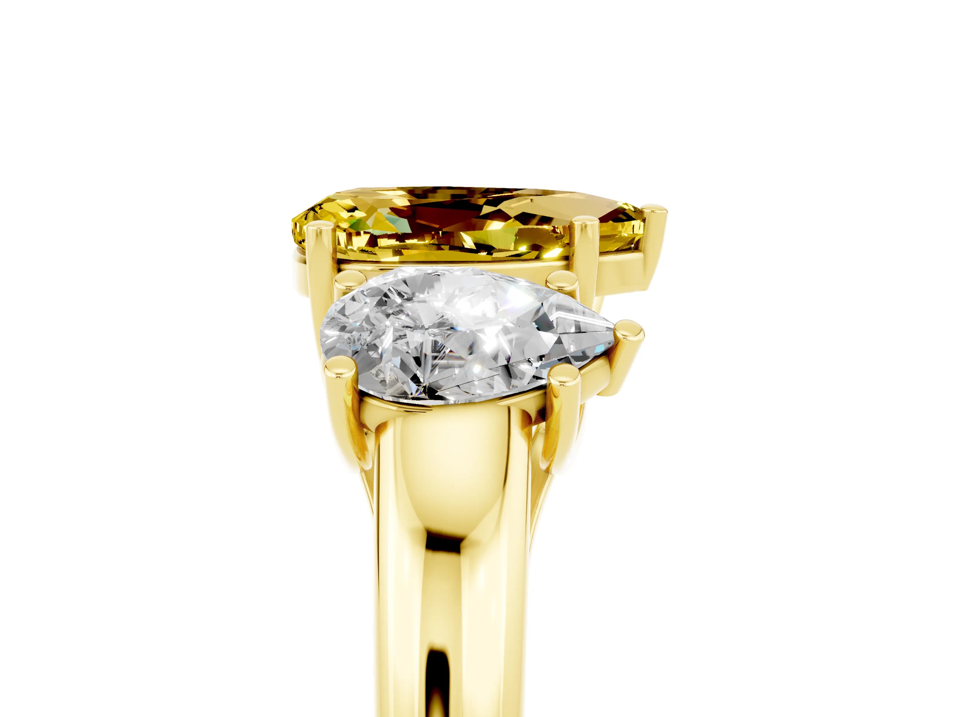 Yellow gold Three-Stone Pear Cut Yellow Sapphire Engagement Ring with Prong Setting_5