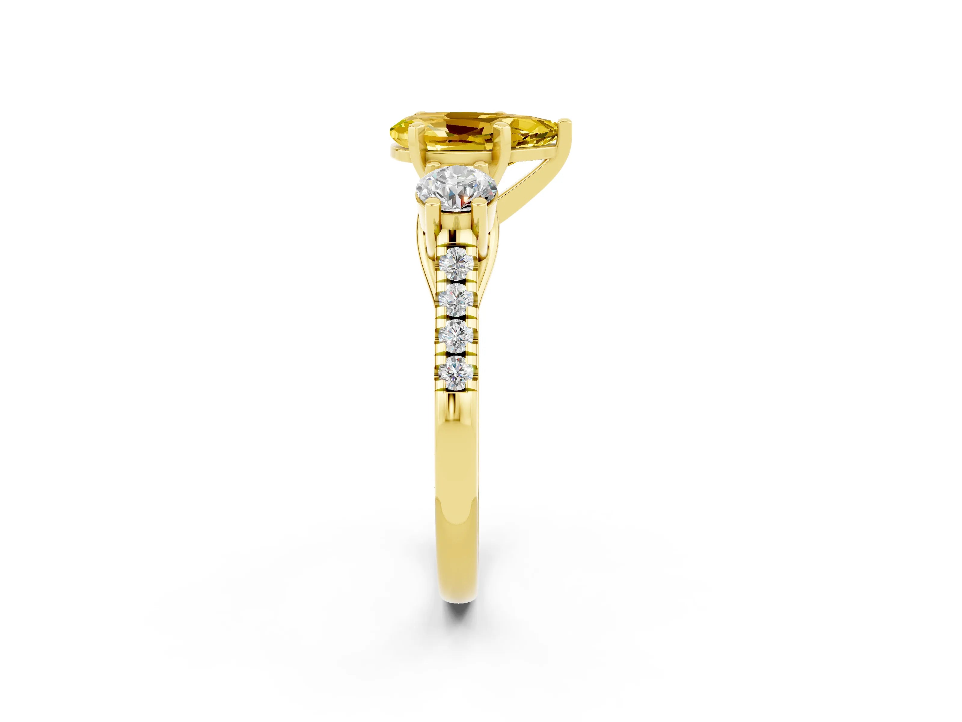 Yellow gold Three-Stone Pear Cut Yellow Sapphire Pavé Band with Four-Prong Setting_26