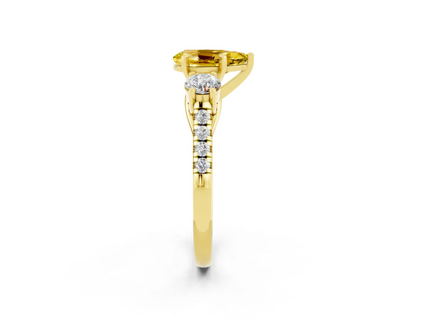 Yellow gold Three-Stone Pear Cut Yellow Sapphire Pavé Band with Four-Prong Setting