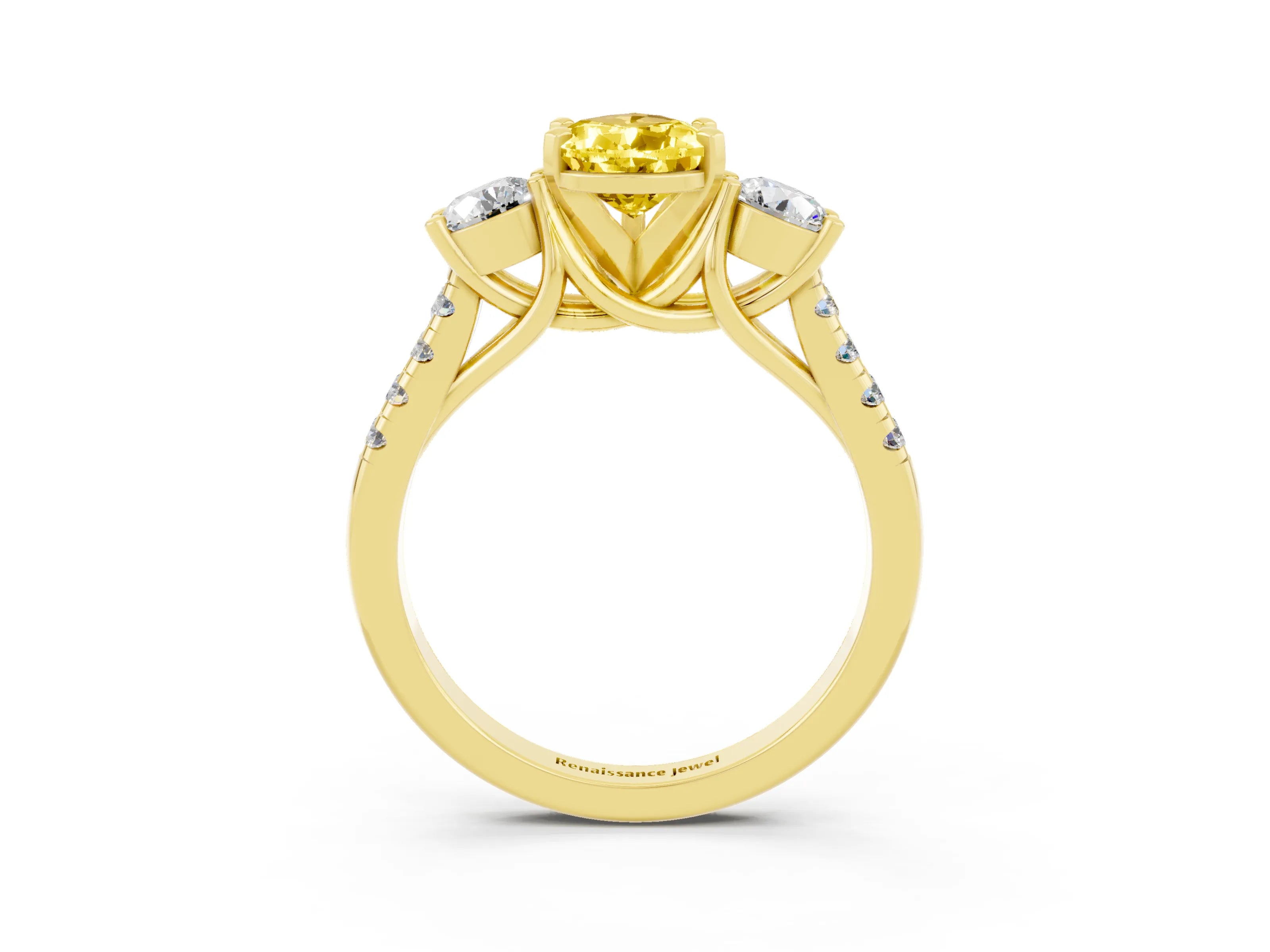 Yellow gold Three-Stone Pear Cut Yellow Sapphire Pavé Band with Four-Prong Setting_27