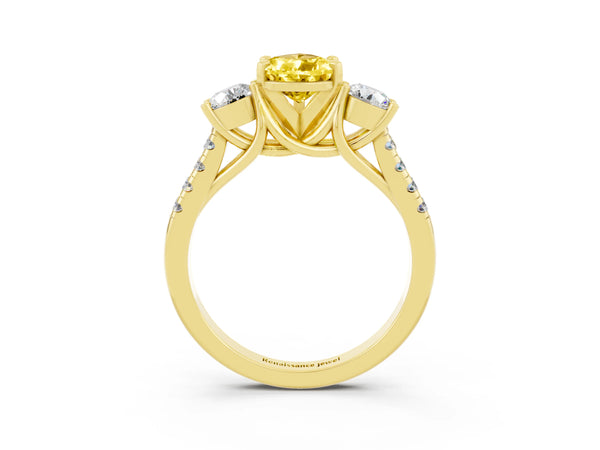 Yellow gold Three-Stone Pear Cut Yellow Sapphire Pavé Band with Four-Prong Setting