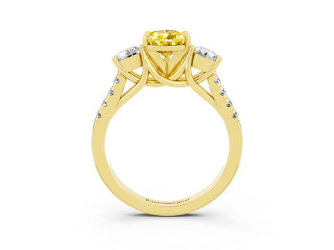 Yellow gold Three-Stone Pear Cut Yellow Sapphire Pavé Band with Four-Prong Setting_27