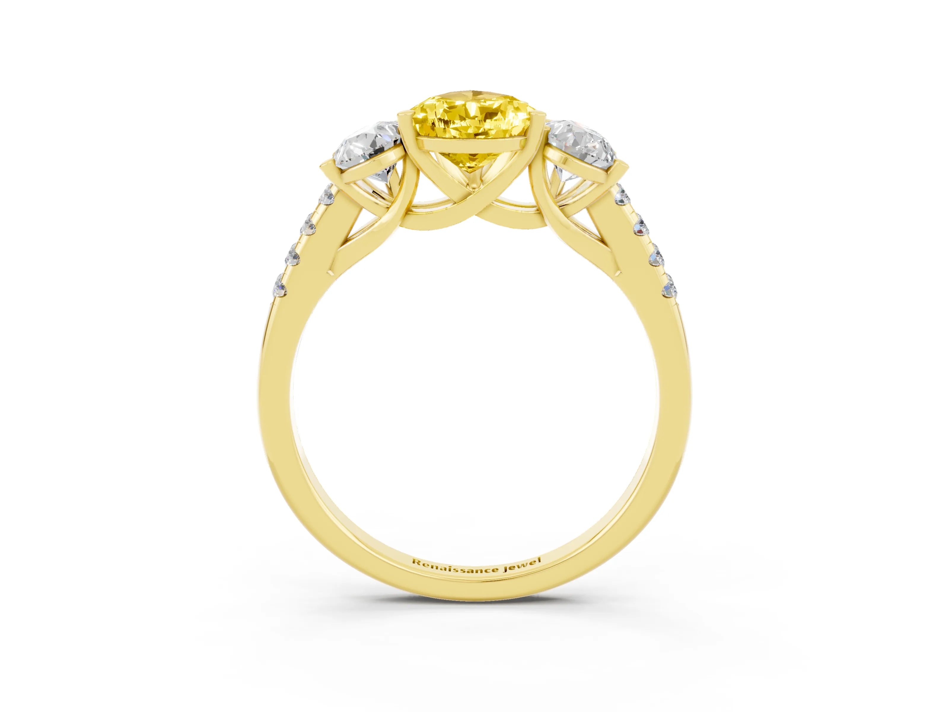Yellow gold Three-Stone Pear Cut Yellow Sapphire Ring with Pavé Band and Prong Setting_39