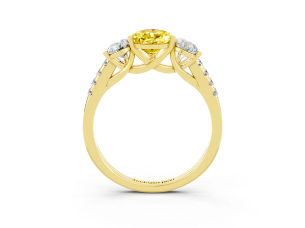 Yellow gold Three-Stone Pear Cut Yellow Sapphire Ring with Round  Pavé Band and Prong Setting