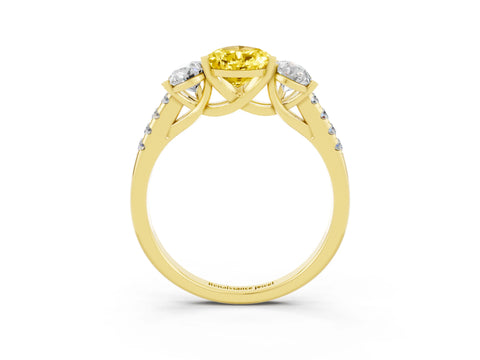 Yellow gold Three-Stone Pear Cut Yellow Sapphire Ring with Pavé Band and Prong Setting_39