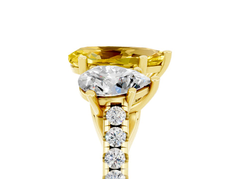 Yellow gold Three-Stone Pear Cut Yellow Sapphire Ring with Pavé Band and Prong Setting_41