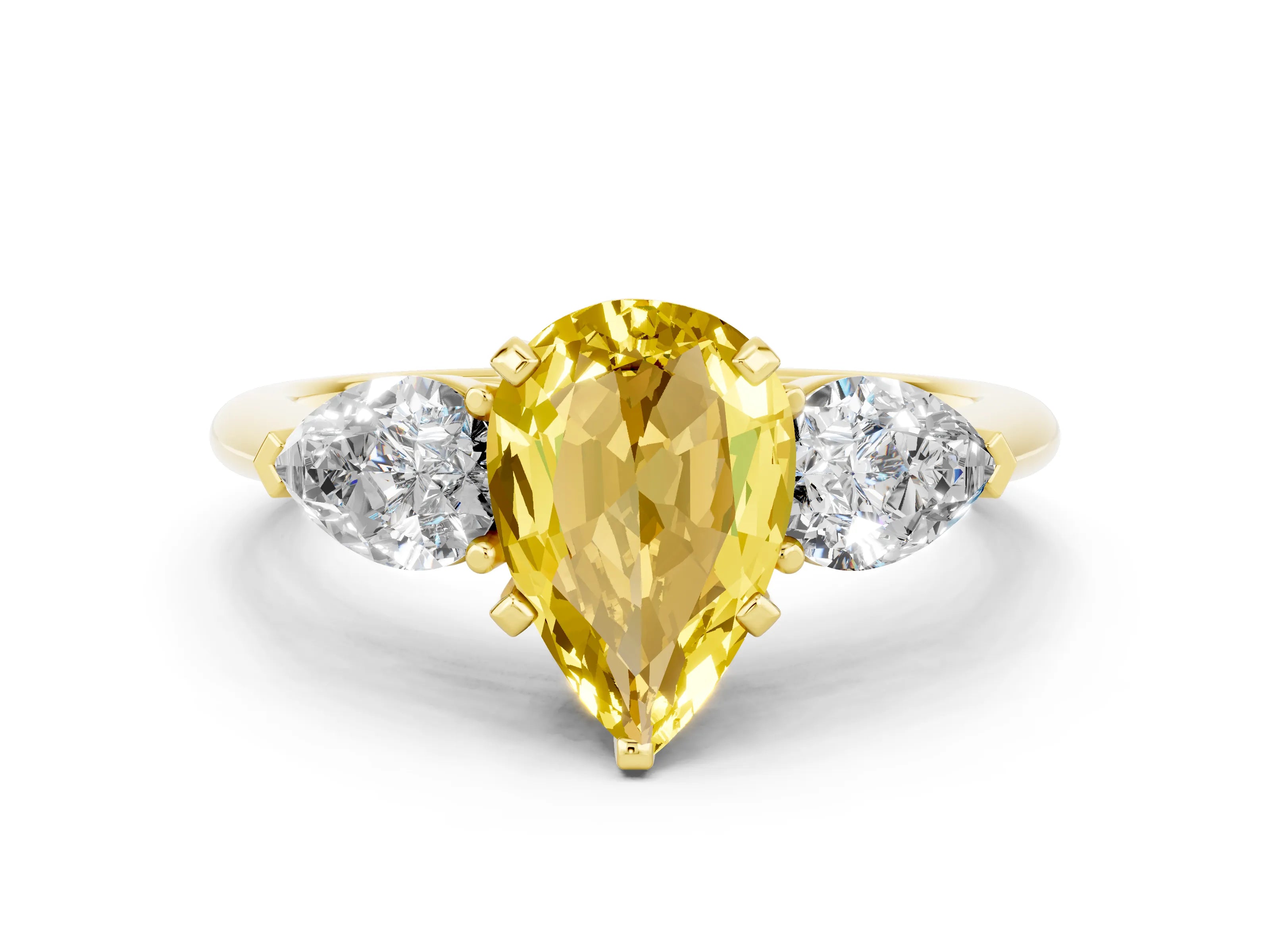 Yellow gold Three-Stone Pear Cut Yellow Sapphire Ring with Pear Side Stones and Four-Prong Setting_24