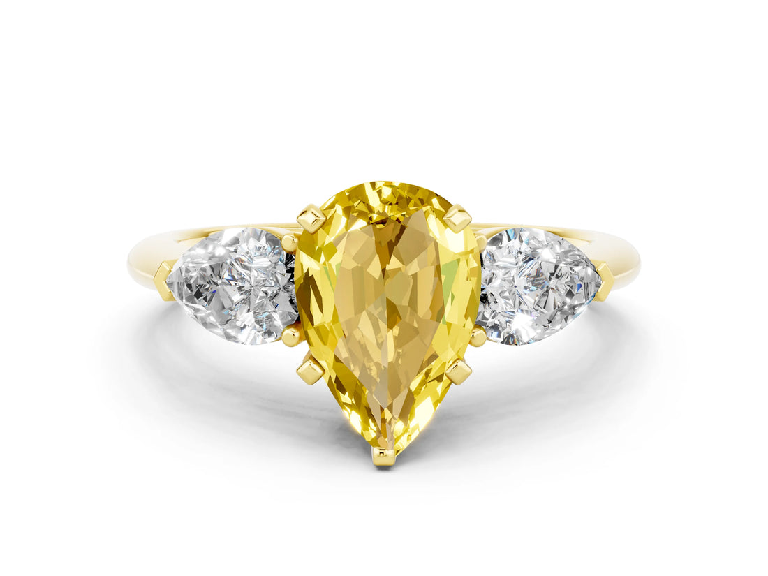 Yellow gold Three-Stone Pear Cut Yellow Sapphire Ring with Pear Side Stones and Four-Prong Setting_24