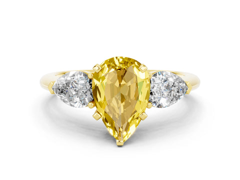 Yellow gold Three-Stone Pear Cut Yellow Sapphire Ring with Pear Side Stones and Four-Prong Setting_24