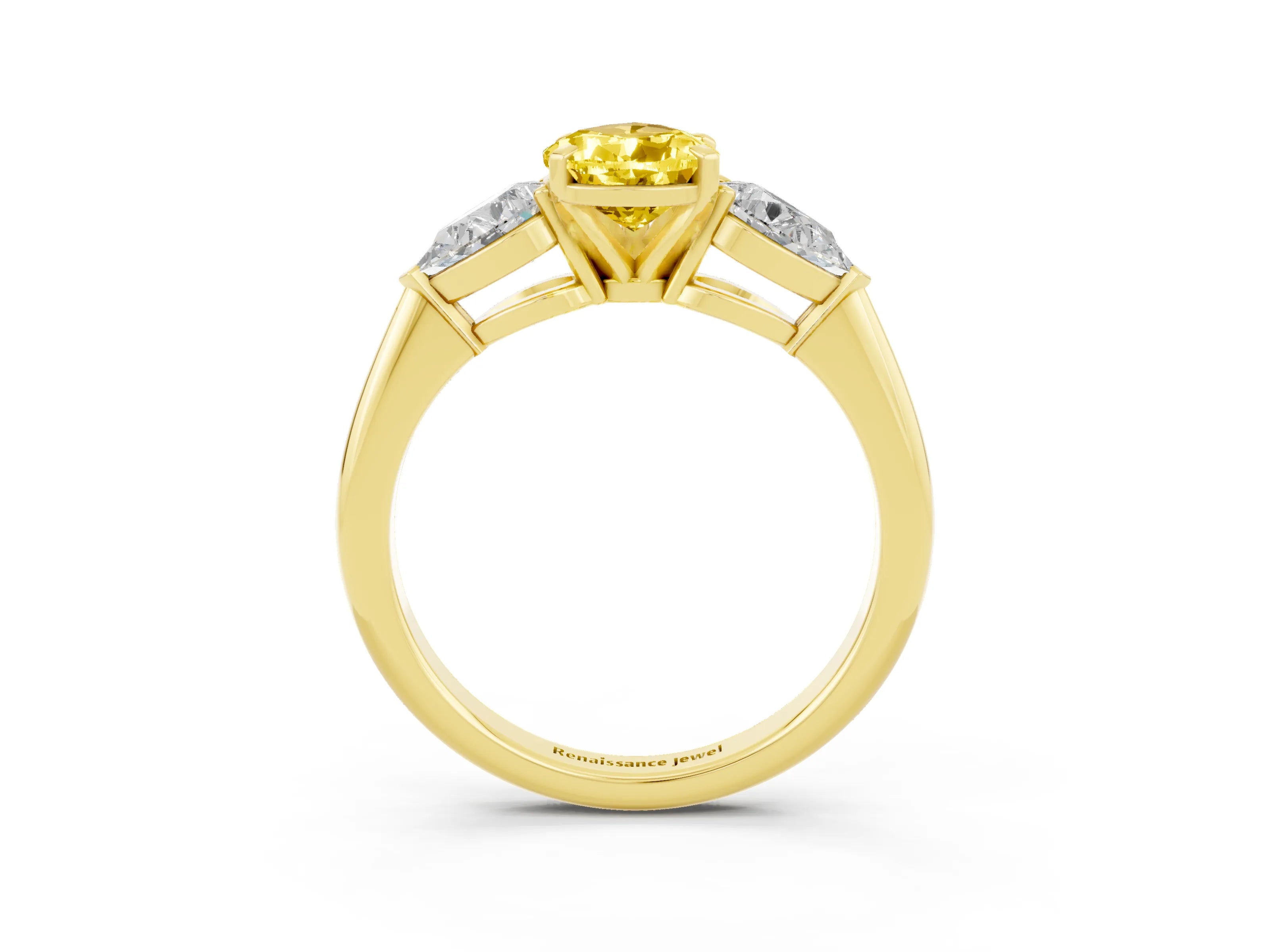 Yellow gold Three-Stone Pear Cut Yellow Sapphire Ring with Pear Side Stones and Four-Prong Setting_27