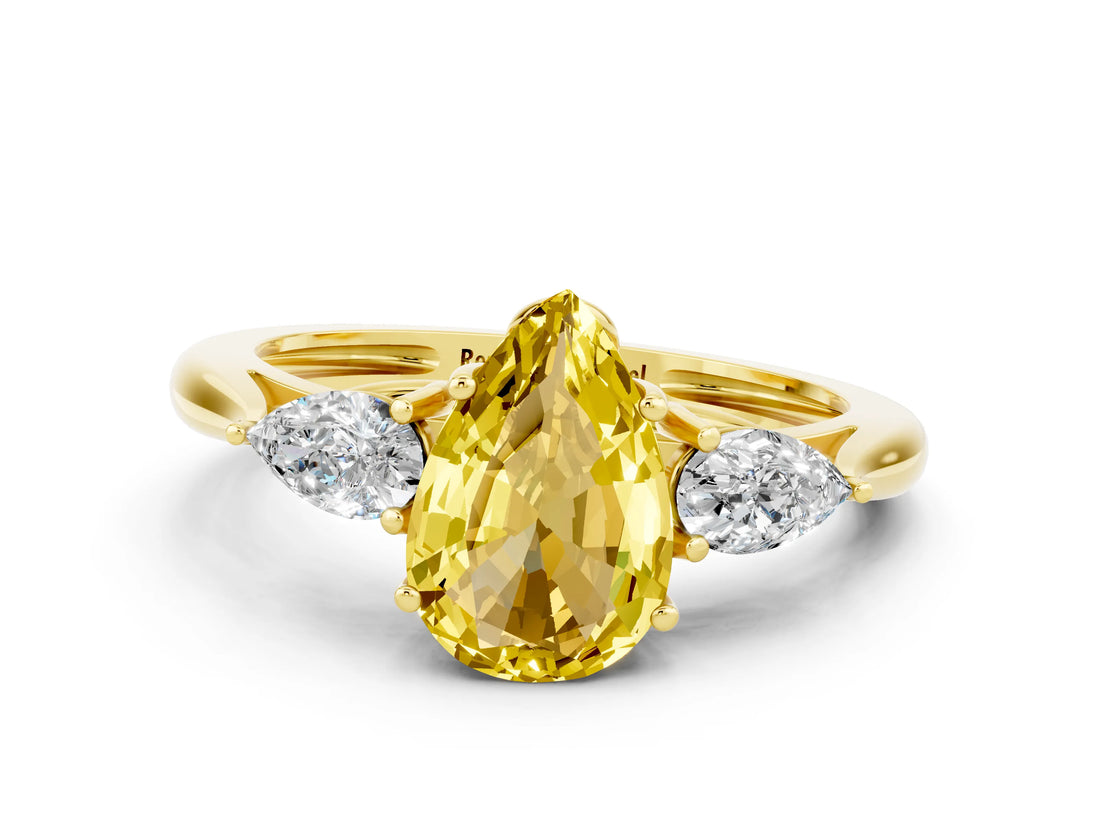 Yellow gold Three-Stone Pear Cut Yellow Sapphire Ring with Pear  Side Stones in Four-Prong Setting_12