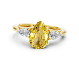 Yellow gold Three-Stone Pear Cut Yellow Sapphire Ring with Pear  Side Stones in Four-Prong Setting_12