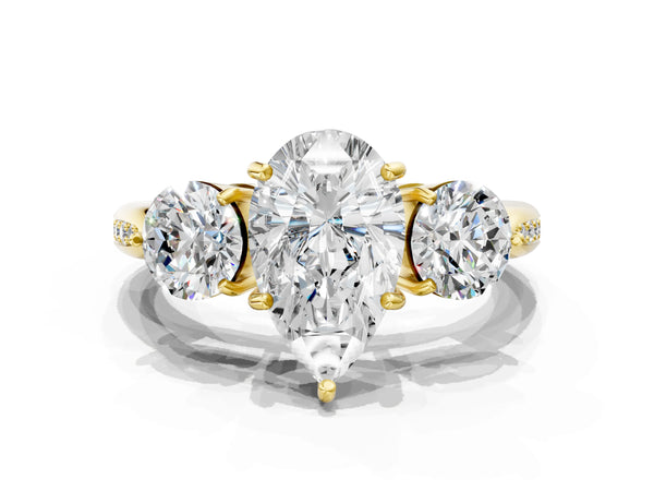 Yellow gold Three-Stone Pear Diamond Channel Set Engagement Ring with Prong Setting