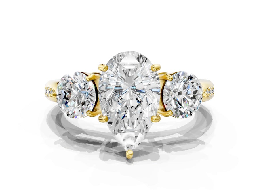 Yellow gold Three-Stone Pear Diamond Channel Set Engagement Ring with Prong Setting