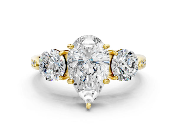 Yellow gold Three-Stone Pear Diamond Channel Set Engagement Ring with Prong Setting