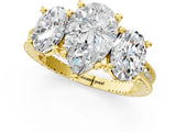 Yellow gold Three-Stone Pear Diamond Milgrain Pave Band with Prong Setting 1