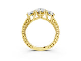 Yellow gold Three-Stone Pear Diamond Milgrain Pave Band with Prong Setting 3